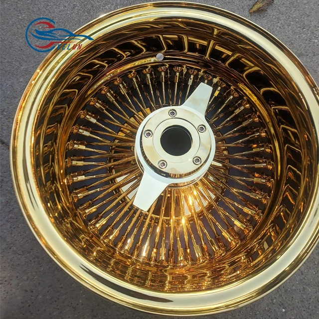 

13X7J Wire Wheels Reverse 100-Spoke straight Lace All Gold Rims