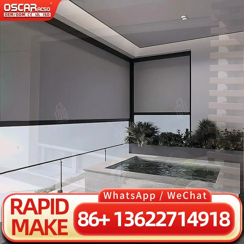Heavyduty Windproof Custom Outdoor Patio Zipped Rail Sun Shading Motor Roller Shades Rolling Blind