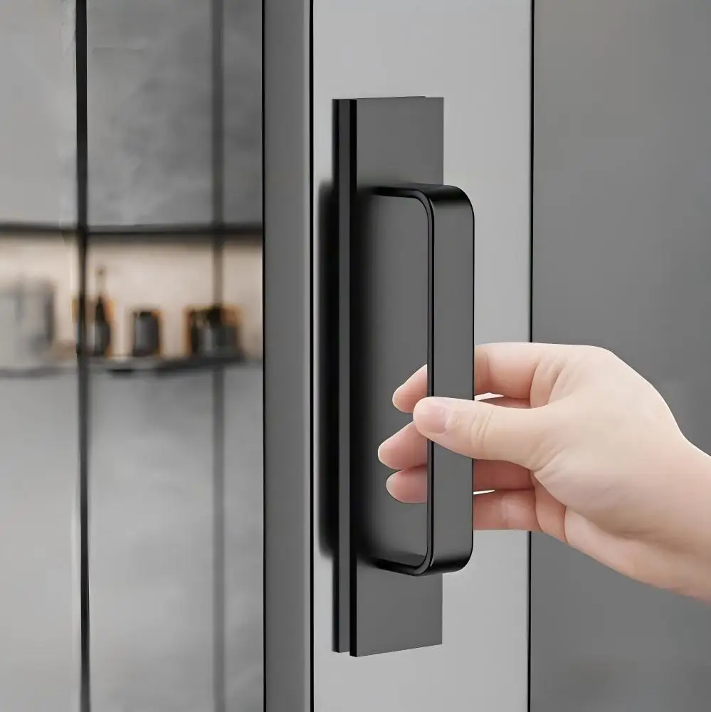 Minimalist Aluminum Alloy Glass Door Handle EU Style Extended Thickened Traceless Self-Adhesive Drill-Free Glass Door Handle