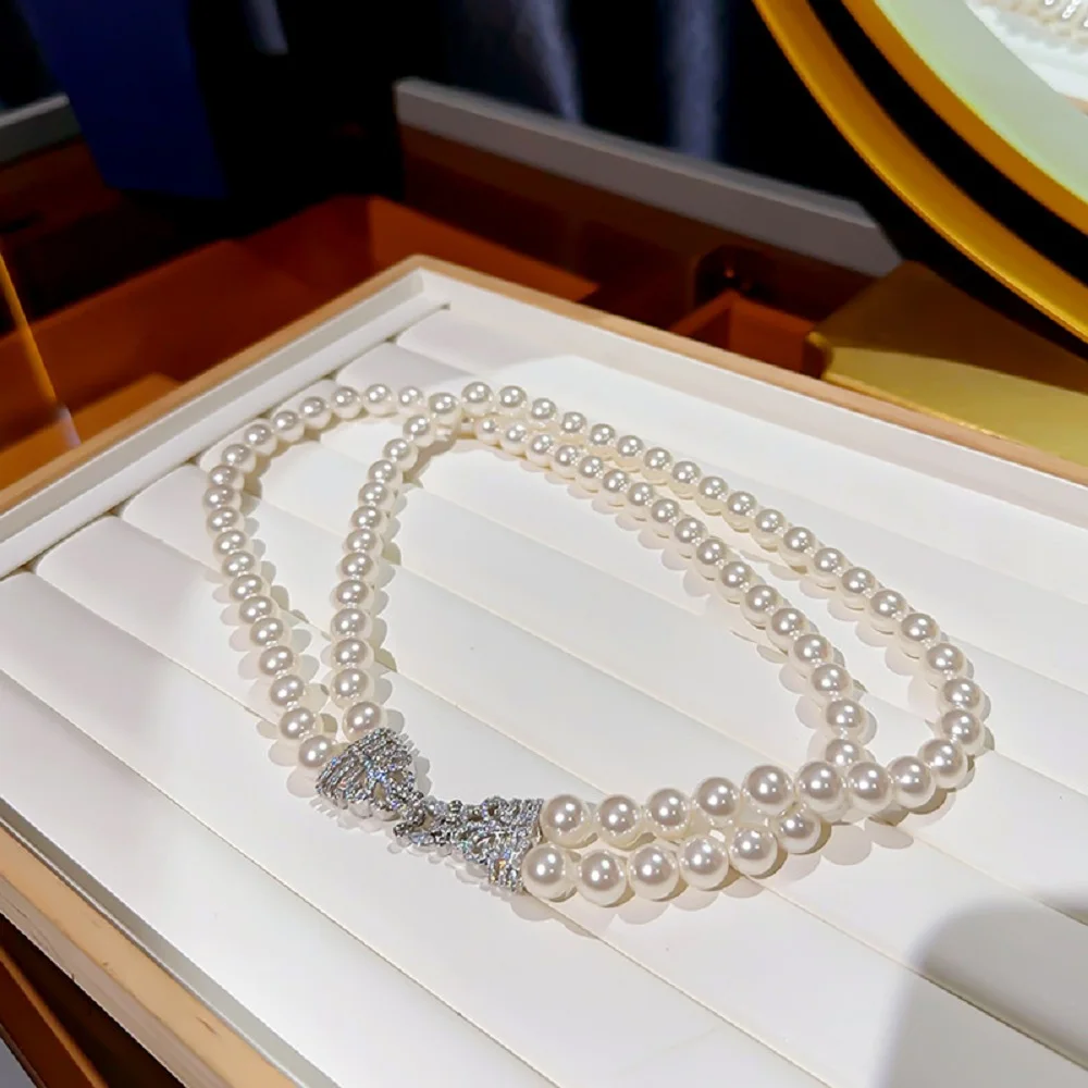 2/Row - Beautiful Pearl Necklace AAAA9-10mm Natural South Sea White Pearl Necklace 925s/Length 43-45cm/45-48cm