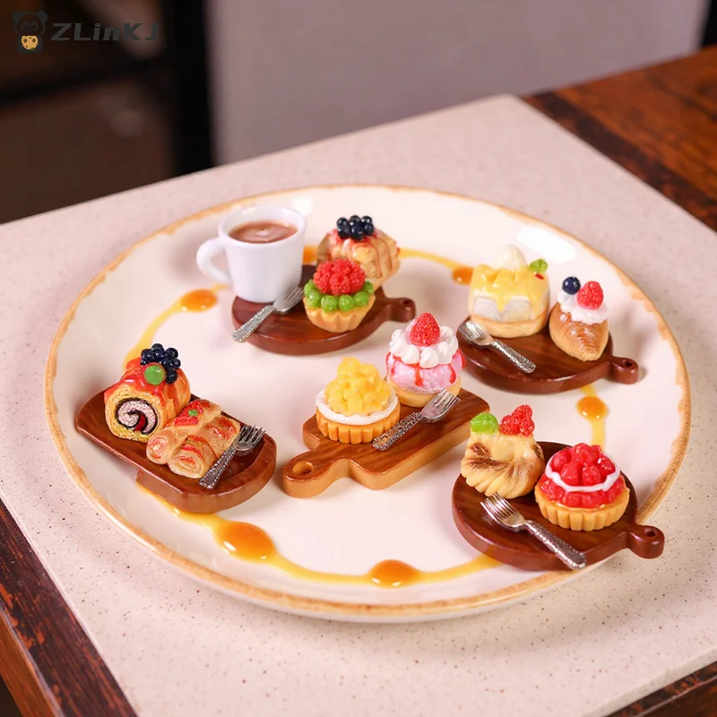 ▶Random 2Pcs/set Dollhouse Mini Cake Dessert Model Dollhouse Mini Kitchen Decoration Dolls House Accessories Pretend Play Toys
