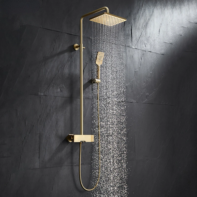 

Brush Gold Shower Set Big Luxury Gold Shower Head Faucet Bathroom Wall Gold Shower Mixer Hot and Cold Bath Mixer Tap