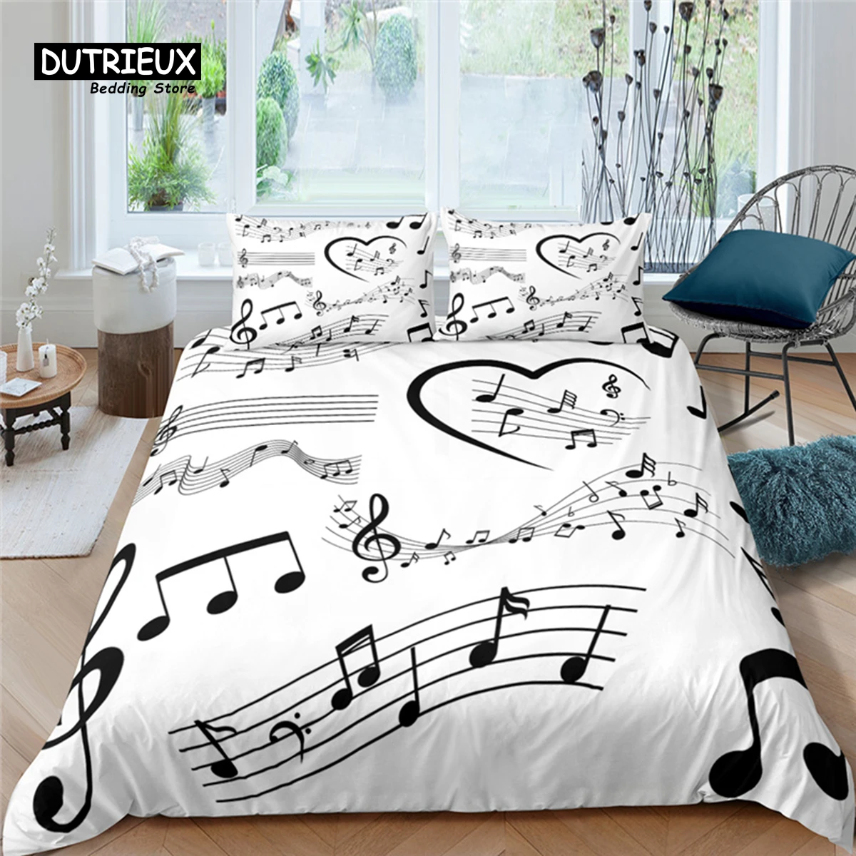

Home Living Luxury Music Notes Print 2/3Pcs Soft Duvet Cover PillowCase Queen Size and King Size Kids Bedding Set EU/US/AU Size