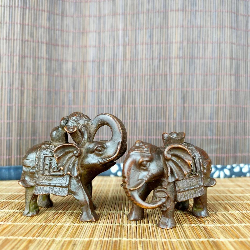 

Antique Copper Fortune Ruyi Elephant Pair Ornaments Retro Collectibles Home Decor Tea Pet Desktop Elephant Craft