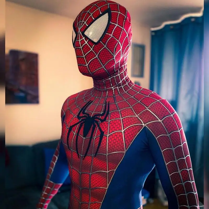 Maguire Raimi SM Cosplay 3D LOGO Spidey Costume Superhero Zentai Bodysuit Spandex Halloween Costume Disfraces Adult - view 3