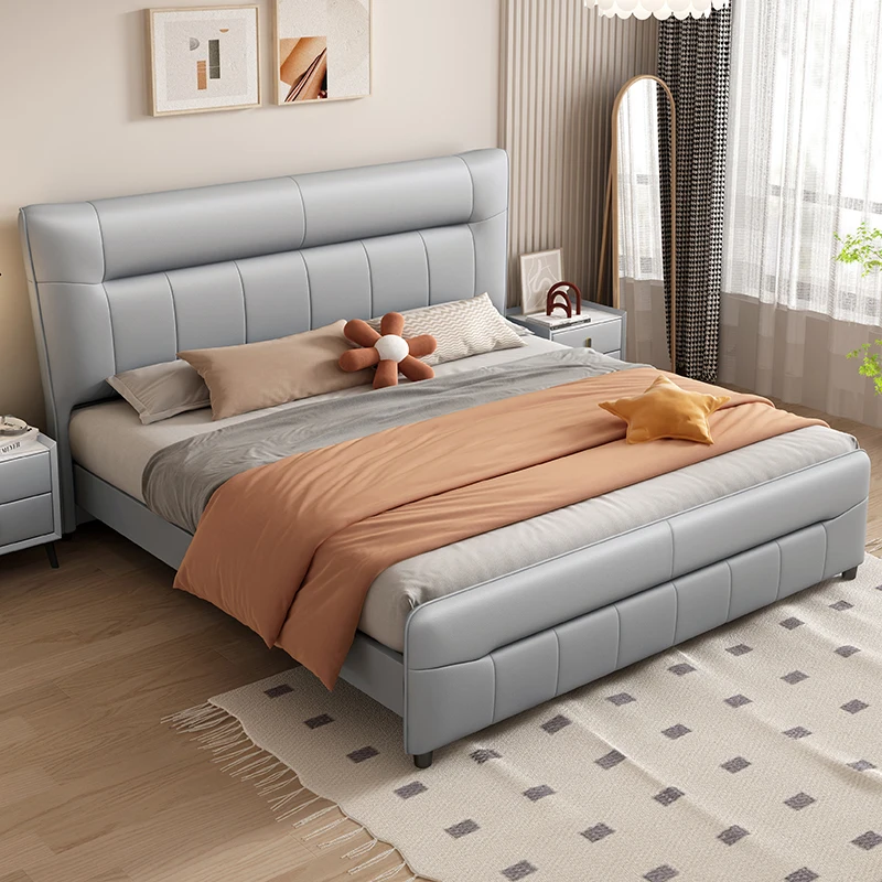 Modern minimalist master bedroom 1.5 double bed 1.8 m big bed luxury cat scratch leather bed high-end Italian soft packag