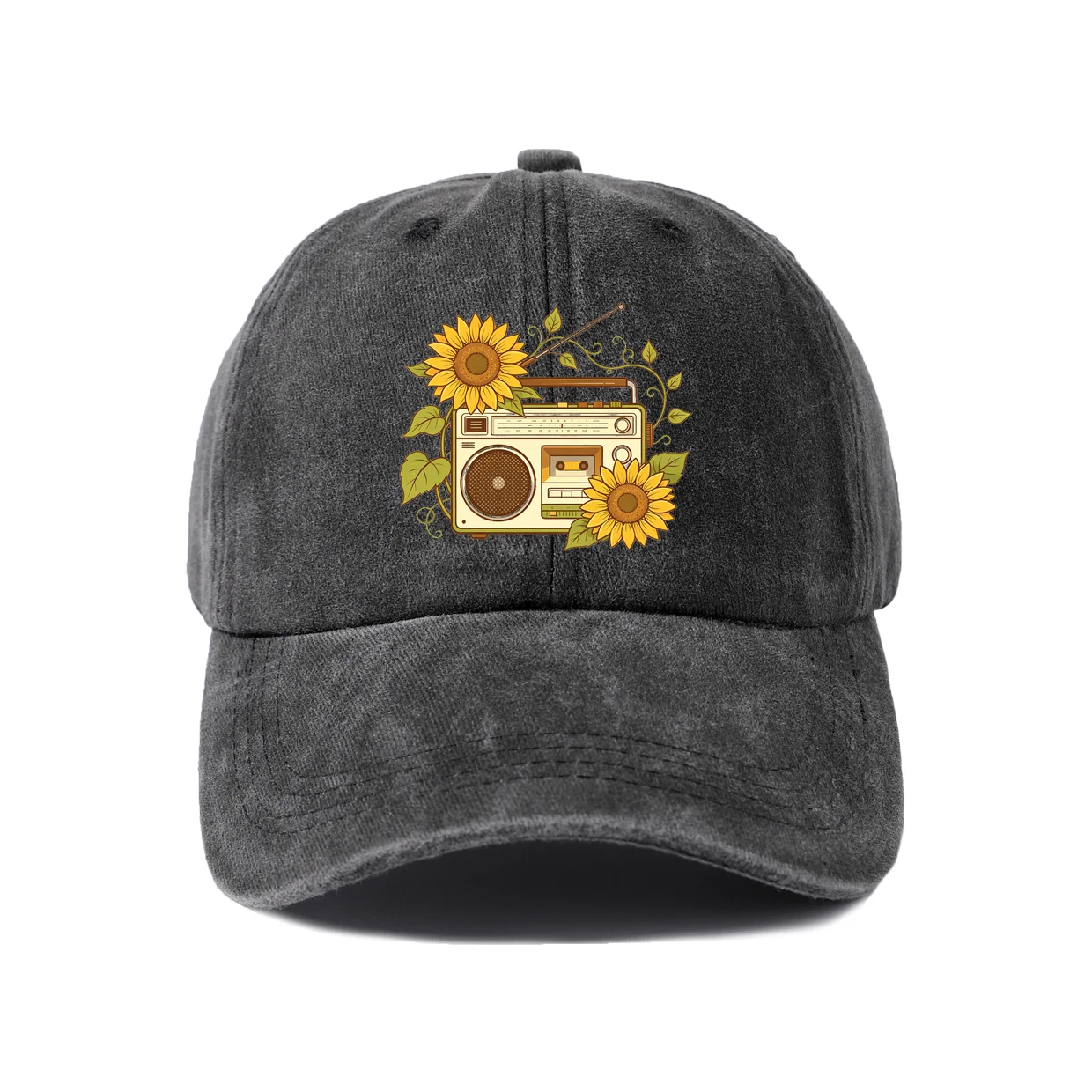 Sunflower Radio Graphic Baseball Cap, Vintage Washed Adjustable Unisex Dad Hat, Everyday Gift
