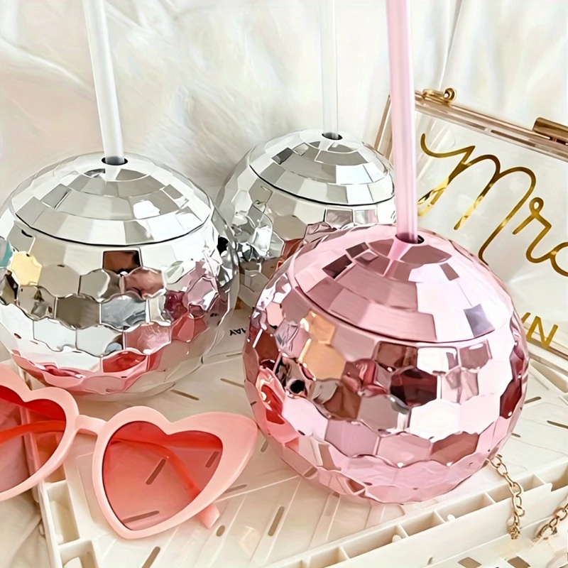 Glitter Ball Plastic Cup, Silver Gold Yellow Rainbow Electroplated Disco Cup for Graduation Birthday Bachelorette Party Supplies