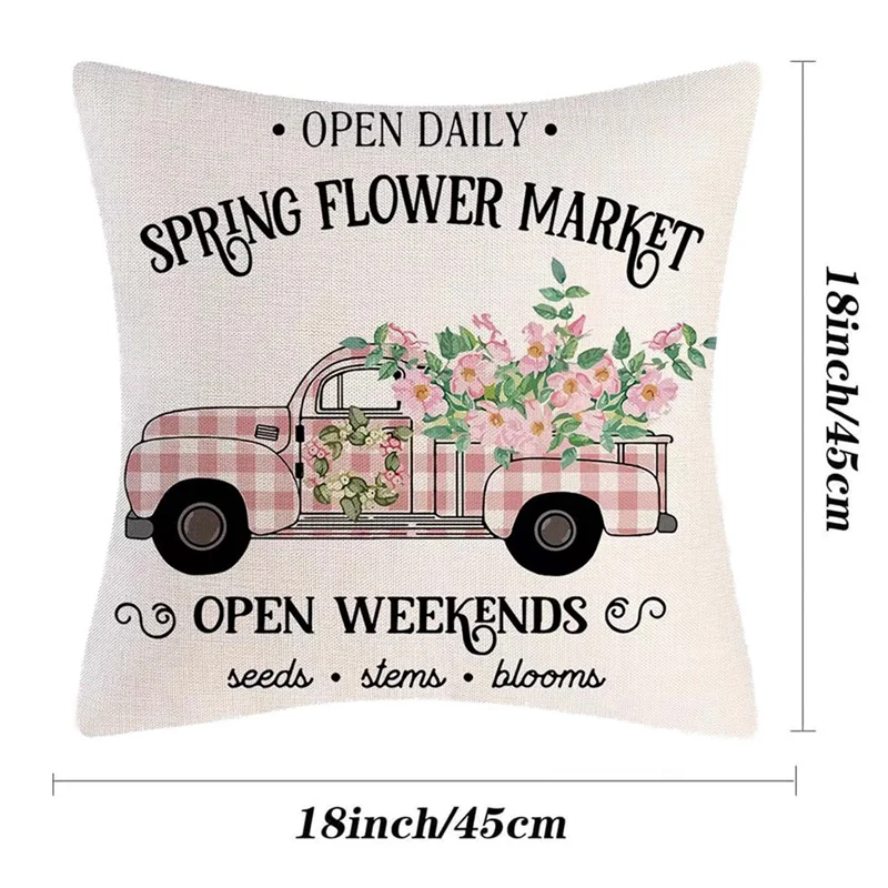 ABFW Spring Pillow Covers 18X18 Set of 4 Spring Decorations Flowers Farmhouse Throw Pillow Home Decor Cushion Case