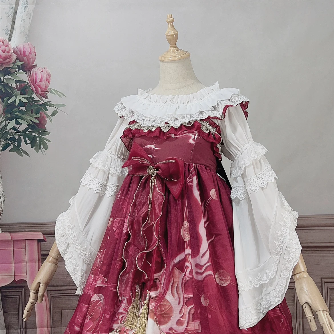 Elegant Lolita Chiffon Flare Sleeve Elastic Collar Slash Neck Blouse Top Girls 2025 Summer New Sweet Versatile Age Reduction Top