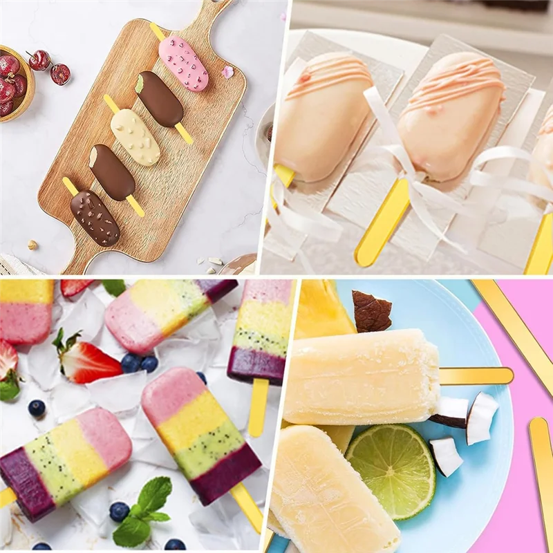 WORTHOWN-35 Stück goldene Acryl-Eis am Stiel, wiederverwendbar für Cakesicle-Sticks, große glitzernde Eis am Stiel