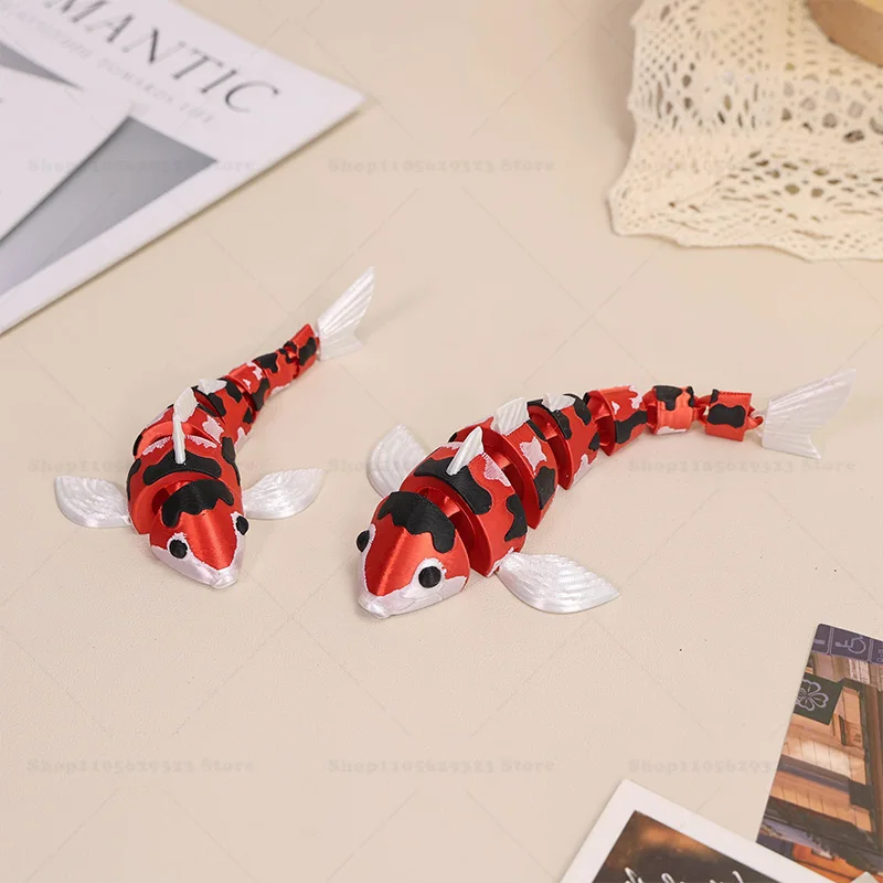 3D Printed Articulated Koi Carp Fish, Flexible Movable Joints Simulation Animal Model, Creative Home Desk Decorative figurine,