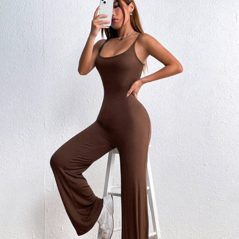 European and American cross-border women's new sexy hot girl suspender U-shaped collar backless suspender jumpsuit