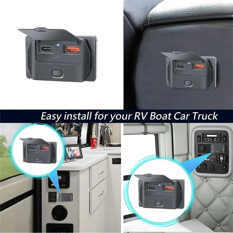 A73Q-Quick Charge PD Type-C + USB Ports Car Bus Socket Adapter USB Power With Switch For Marine Motorcycle - view 5