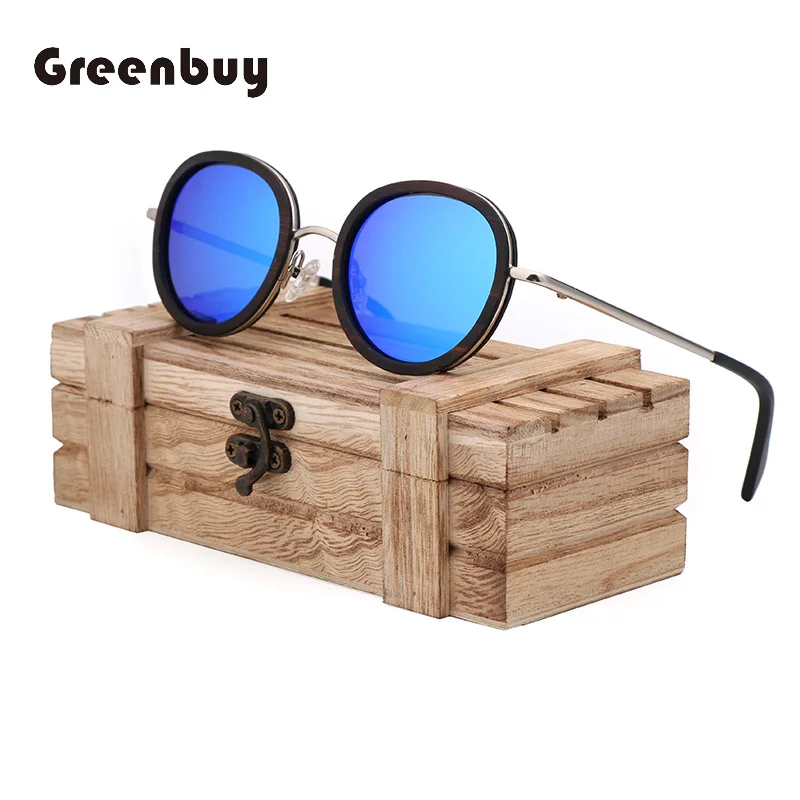 Ebony wooden  Sandwich Layer Sunglasses Fashion Silver Frame Polarized UV400 Vintage Men Glasses with Wooden Case Designer Retro