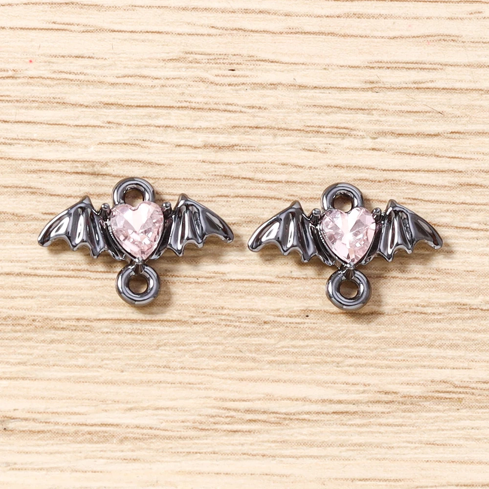 5 Stück 15 x 11 mm niedliche bunte Kristall-Metall-Herzflügel-Anhänger-Verbinder für die Schmuckherstellung, Halsketten, Armbänder, DIY-Bastelbedarf – Detail 19