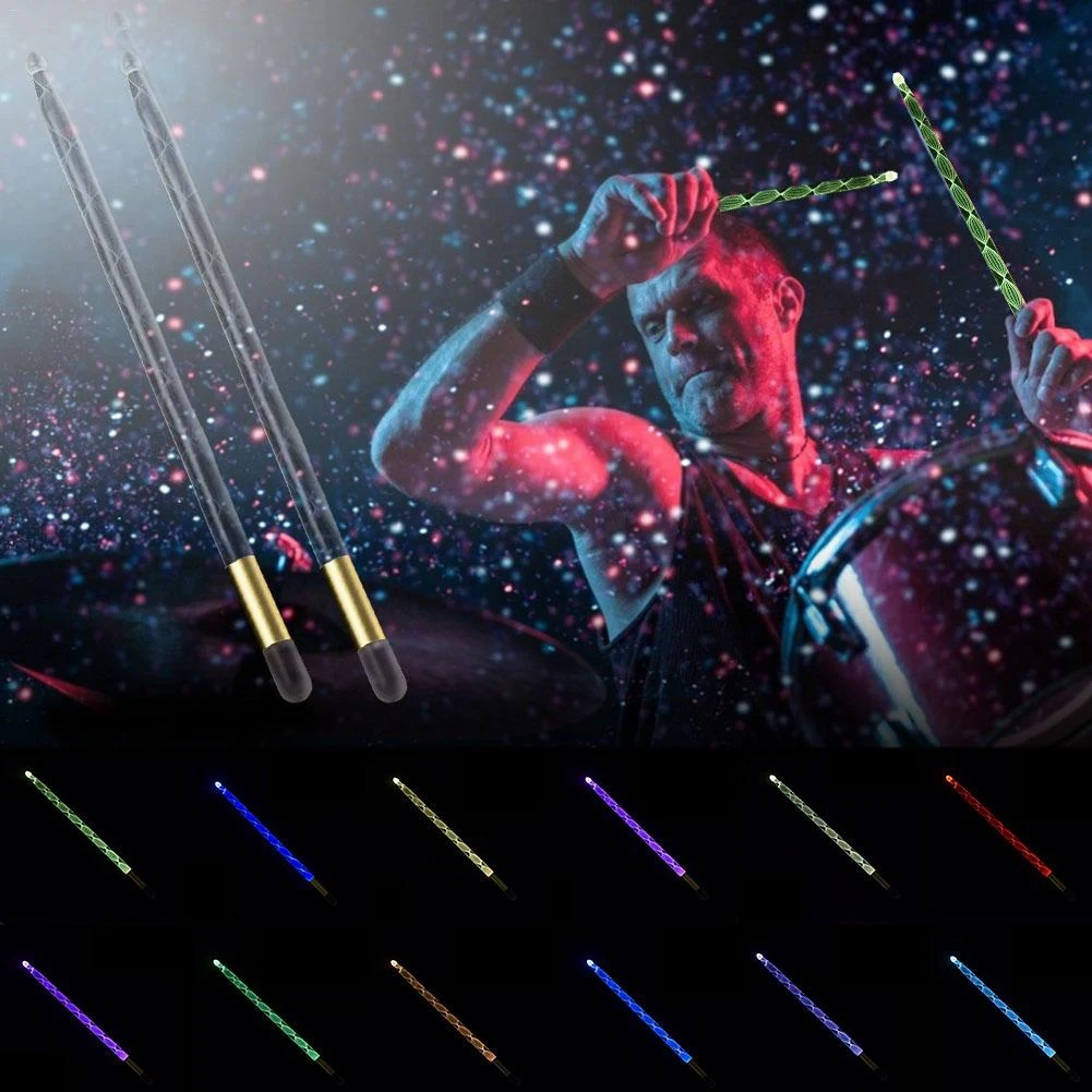 

SLQZT 5A Acrylic Luminous Drum Stick Bright LED Light Up Drumsticks Jazz Drumsticks in the Dark Stage 13Colors Free Change