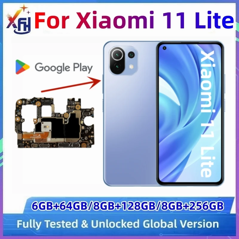 XIFEHHE Original Unlocked Motherboard for Xiaomi Mi 11 Lite 5G Main Circuits Logic Board Full Chips Android OS 128GB 256GB