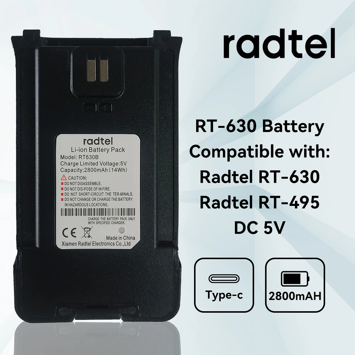 Radtel RT-630 RT-495 양방향 햄 라디오용 워키토키 리튬 이온 배터리 팩 2800mAh