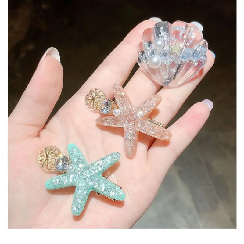 1PC Girls Cute Cartoon Sweet Hair Clip Starfish Shell Cute Cartoon Hair Bands Lovely Hair Accessories Headwear Hairpins