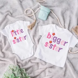 Big Sister&Little Sister Matching Set Girls Casual  Letter Print Family Outfits Kid T-shirt+baby Romper Outfit Best Gift To Kid