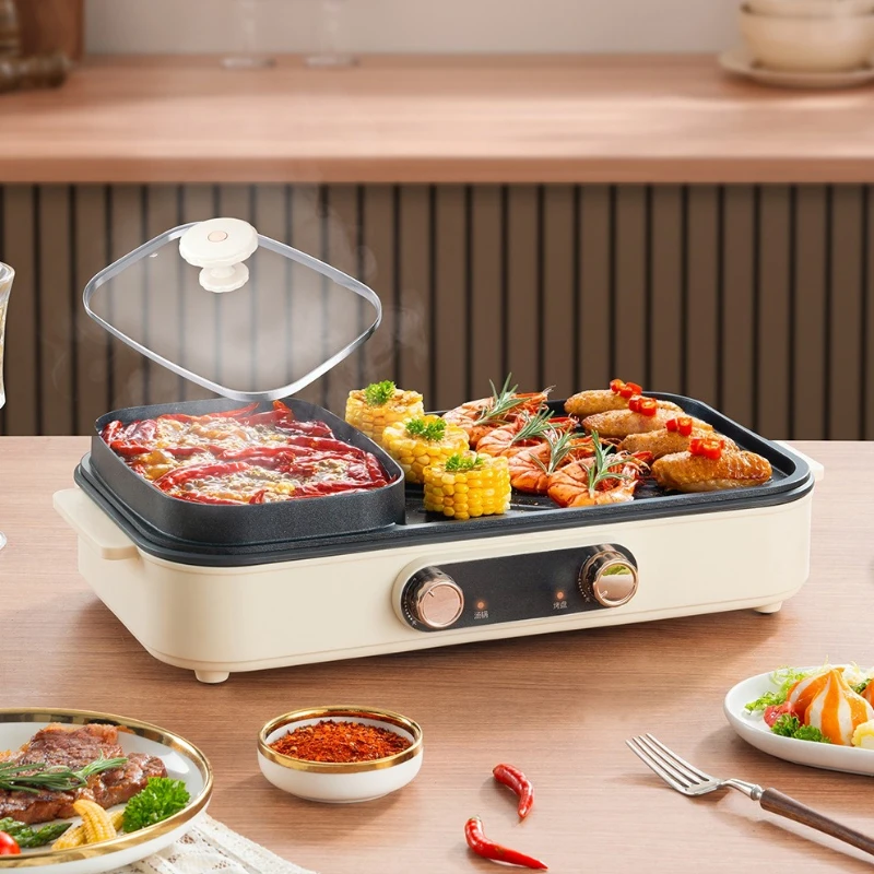 

LD-KK1513 hot pot barbecue integrated pot, household, rinse-roast electromechanical hot pot, double control
