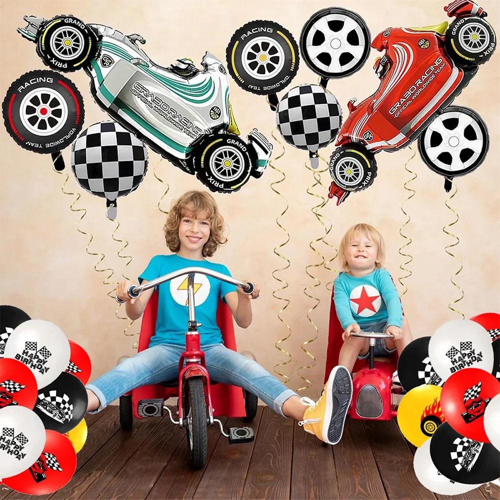 Rote Rennwagen-Themenparty: Pappteller, Banner, Becher, Servietten, Tischdecke, Folienballons, Rennwagen-Geburtstagsdekorationszubehör für Jungen – Detail 16