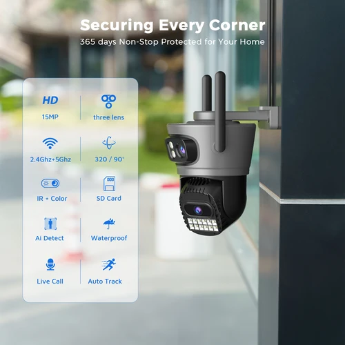 Imagen 2 del producto O-Kam pro-cámara exterior WiFi de 15MP con seguimiento automático, pantalla multipantalla, Zoom Digital 5x, sistema de vigilancia CCTV de seguridad PTZ