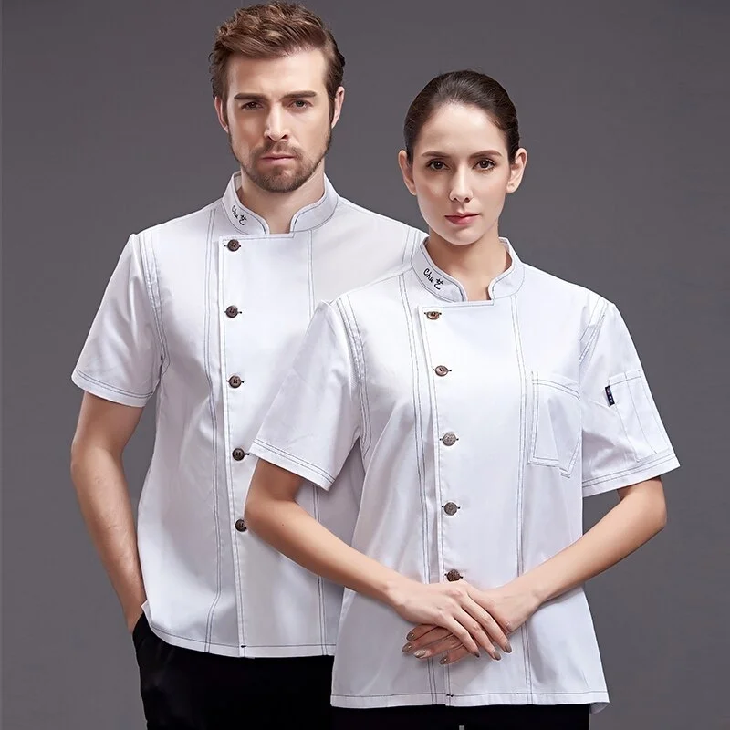 Chef Jacket Short Sleeve Men Women Food Service Restaurant Uniform Kitchen Cook Shirt Baker Waiter Clothes