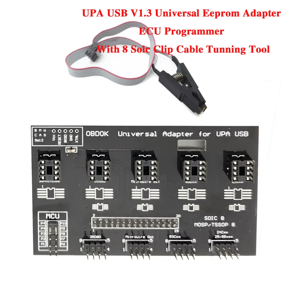 UPA USB V1.3 Универсальный адаптер Eeprom, программатор ECU с 8 кабелями Soic Clip, инструмент для настройки для программирования I2C/SPI Microwire Eeprom