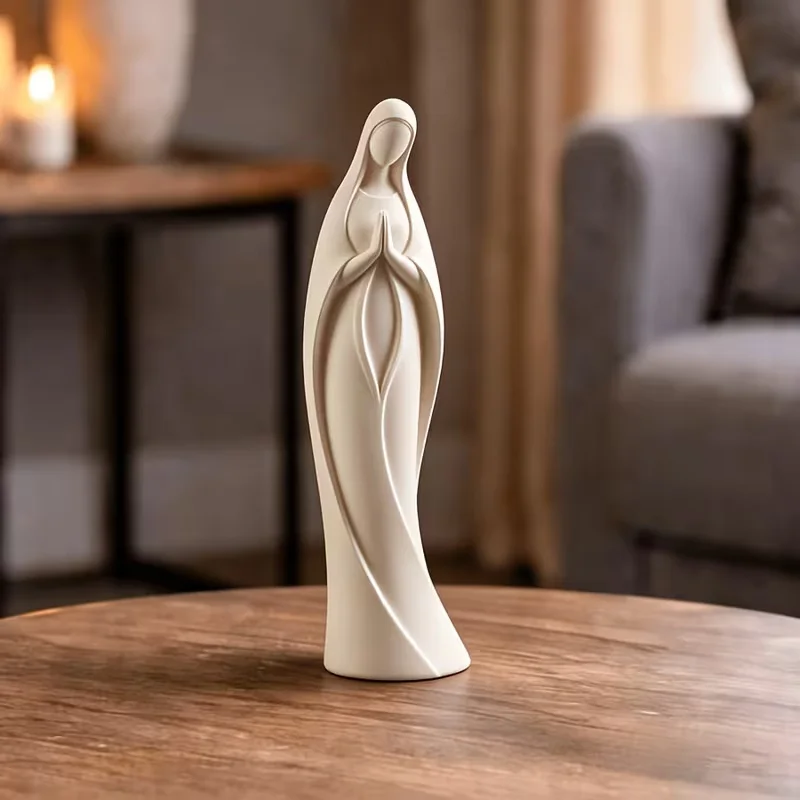 Elegant Virgin Mary Statue, Minimalist 3D Printed Angel Figurine for Home Garden Shelf Decor