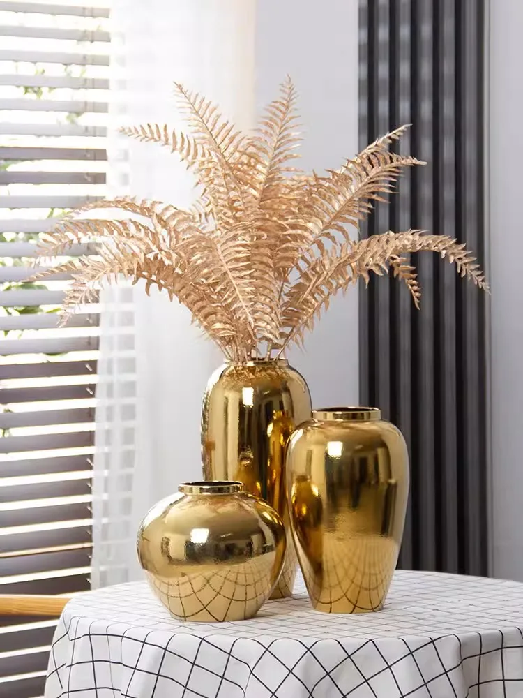 Golden Vase Light Luxury Ceramic Vase Decoration Living Room Dry Flowers Creative TV Cabinet Table Decoration