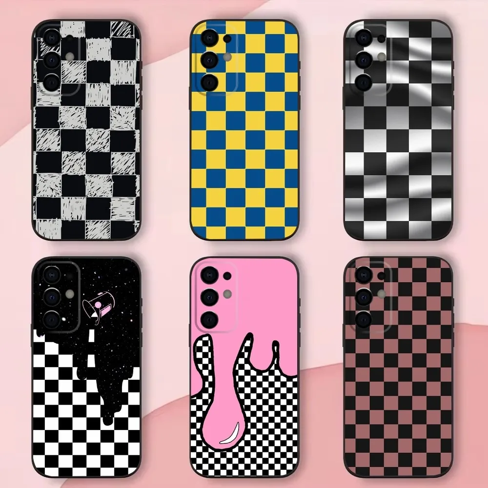 checkerboard checked chess board Phone Case For Samsung S24,S21,S22,S23,S30,Ultra,S20,Plus,Fe,Lite,Note,10,9,5G Black Soft Shell