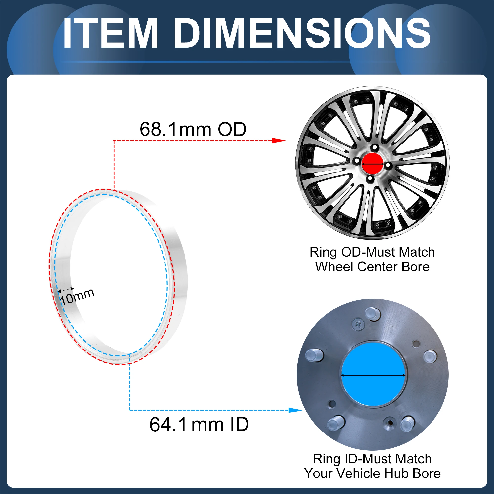 UXCELL 4pcs Car Wheel Hub Centric Ring OD 66.6mm 68.1mm to ID 54.1/56.1/56.6/58.1/59.6mm Wheels Center Shaft Shock Hubrings