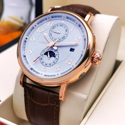 Automatic Mechanical Watch Men's Luxury Brand Fashion Classic Design Men's Watch Leather Waterproof Clock Montre Homme AOKULASIC