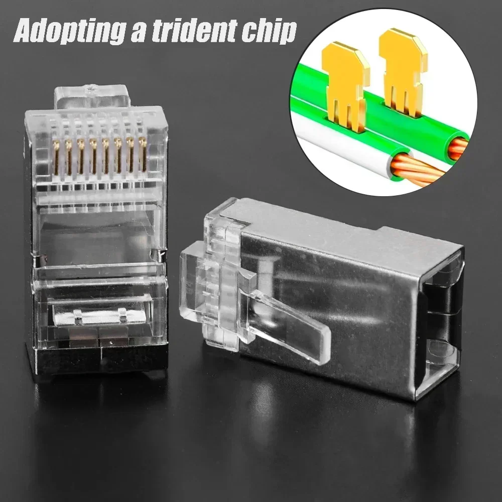 10/50PCS Pass Through RJ45 Cat7/Cat6/Cat5e Shielded Connectors Gold-Plated Crystal End 8P8C Crimp UTP Ethernet Modular Plugs