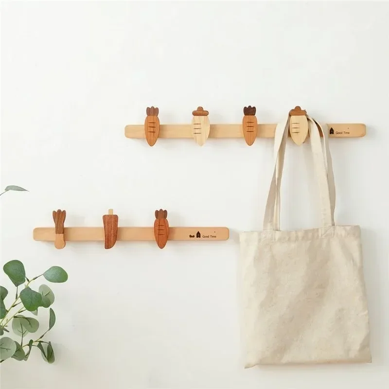 

Wood 3/4 Hooks Nordic Coat Rack Wall Mounted Clothing Rail for Hat Towel Robes Wooden Hanger Perchero Furniture