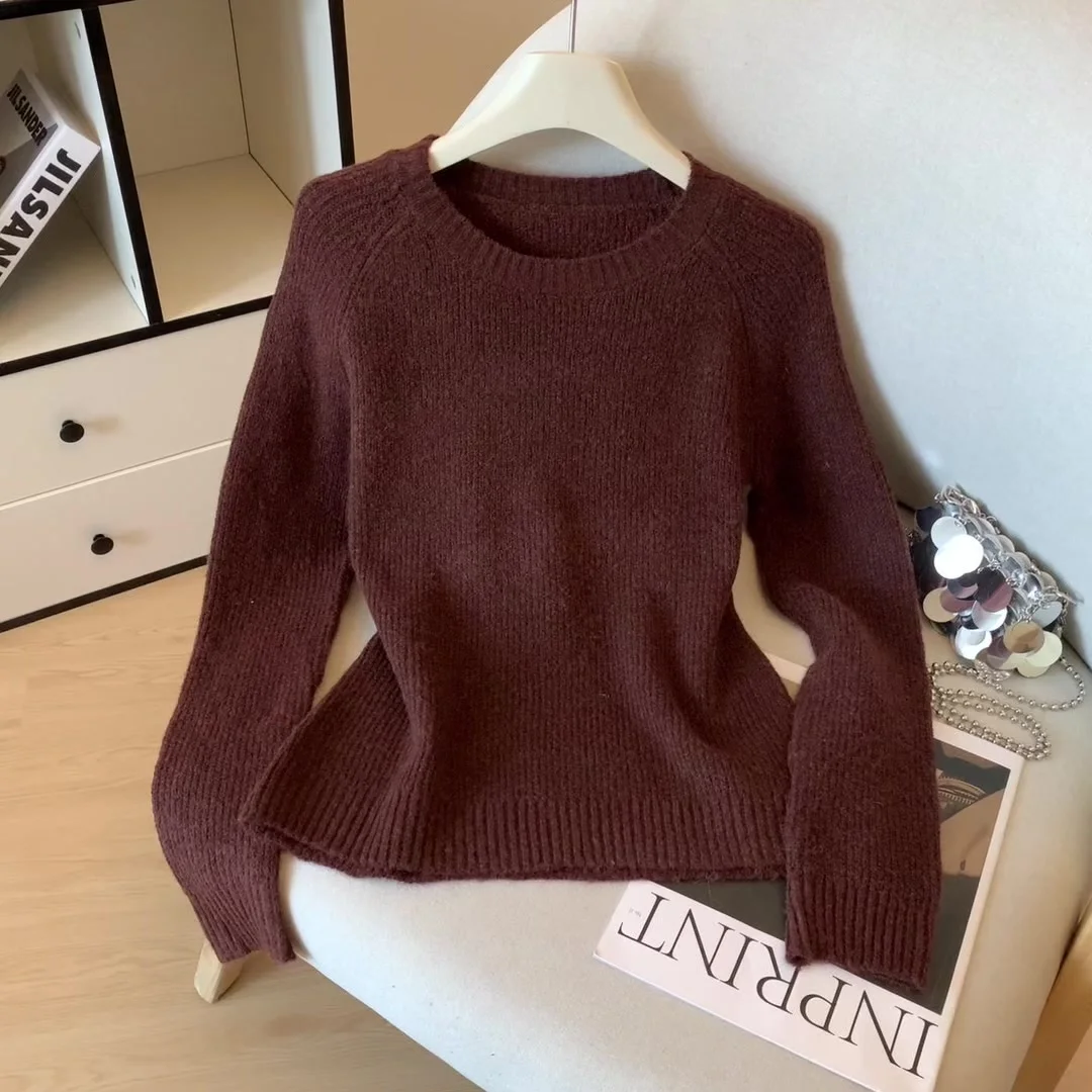 

Women's Dark Brown Pullover Knit Sweater 2000s Vintage Long Sleeves Cozy Cashmere Sweater For Women Clothes Spring Autumn 2025