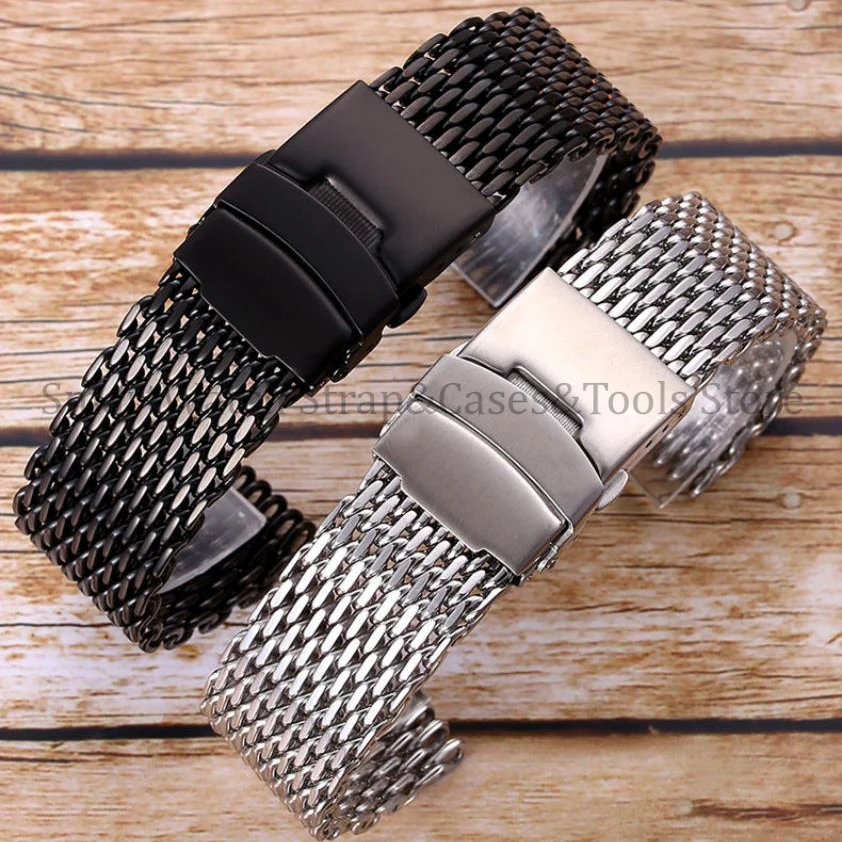 Cool Shark Diving Watch Band for Seiko 5 Solid Stainless Steel 4.0 Mesh Adjustable Buckle Strap for Rolex 18/20/22/24mm Bracelet