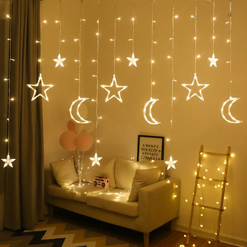 LED Star Moon string lamp Curtain Lights Glitter night light Wedding Birthday Christmas festival decoration LED String lights