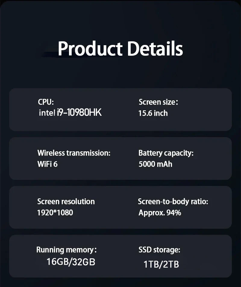 2026 Business Computer 15.6-inch Gaming Laptop Intel Core I9 10980HK IPS 4K Gaming Computer 16GB/32GB DDR3 1TB/2TB SSD M.2 Windo