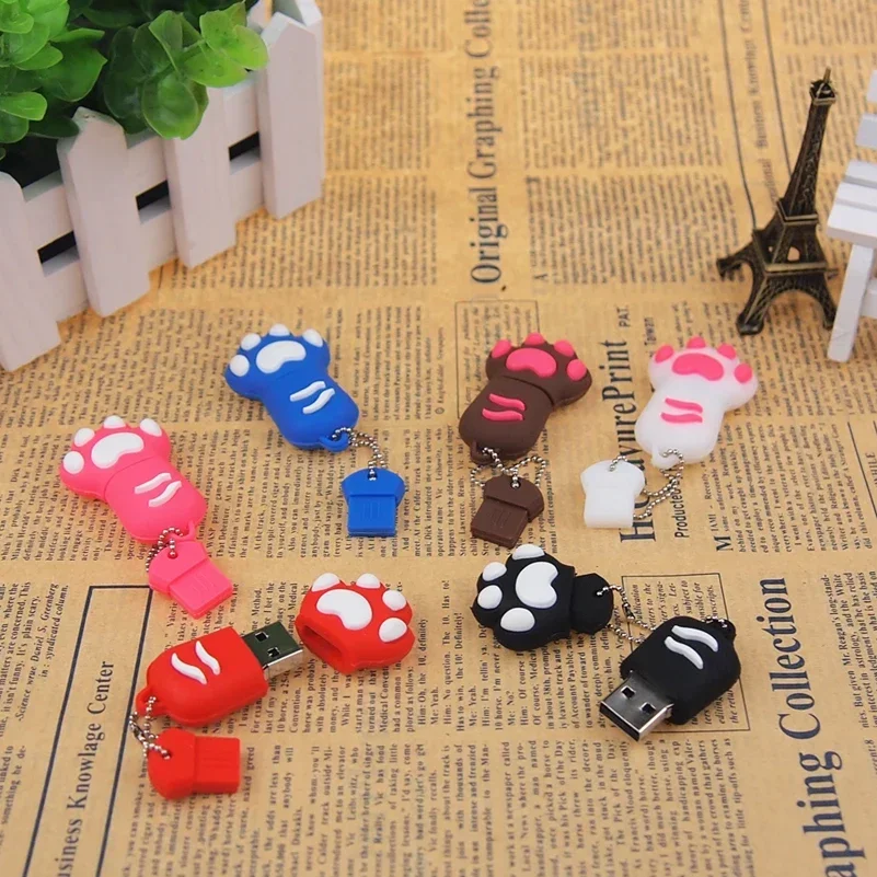 Cat Paw USB Flash Drive 64GB Pink Cartoon Memory Stick Free Key Chain Pen drive 32GB Creative Gifts for Kids 16GB U Disk 8GB 4GB