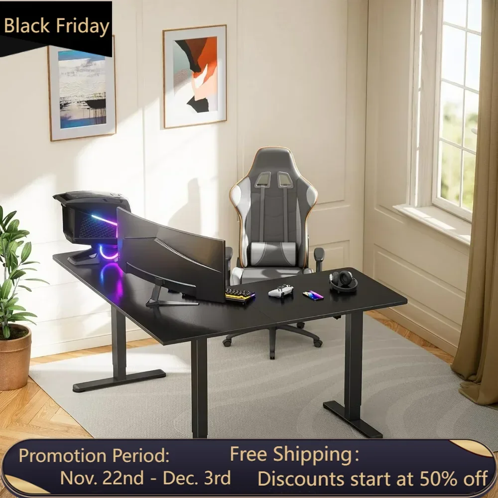 Computer Desk, Electric Height Adjustable, Assembly Options To Fit Room Corner, Suitable for Sitting or Standing Up, Desk Gaming