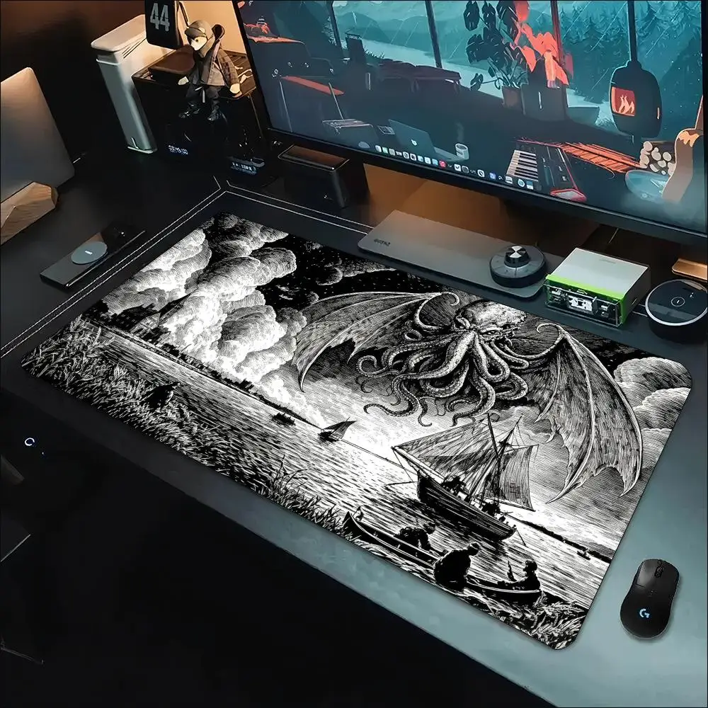 Monochrome Chinese Dragon Large Extended Mouse Pad Non Slip Rubber Desk Mat For Gaming Laptop Keyboard Office Tabletop