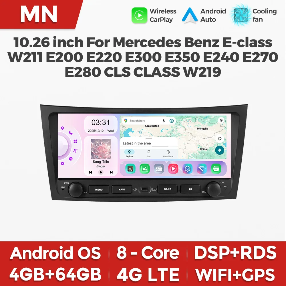 10.26inch Car Radio For For Mercedes Benz E-class W211 E200 E220 E300 E350 E240 E270 E280 W219 Carplay Central Multimedia Player