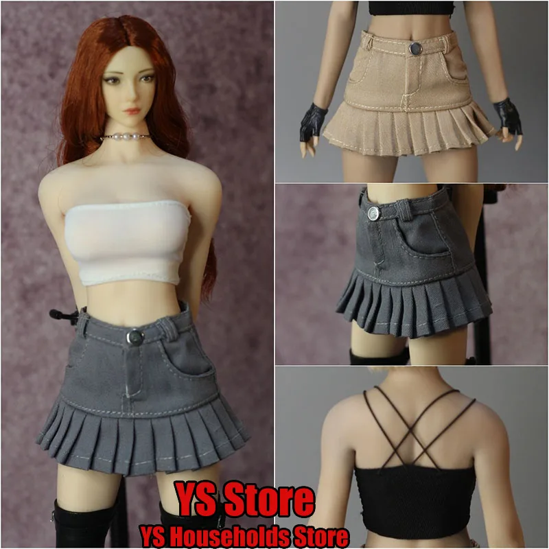 

DMTOYS 1/6 Scale Female Soldier Black White Bra Khaki Gray Pleated Skirt Beuty Clothes Set For 12" Girl Figure Body Decoration