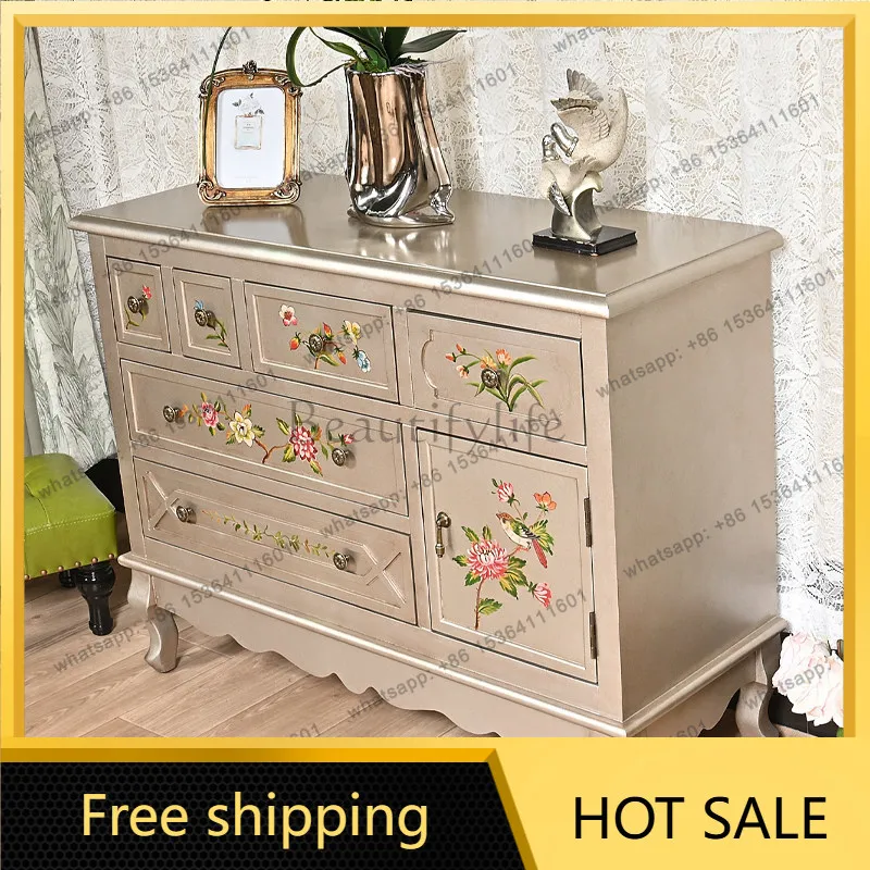 Factory Direct American Country Champagne Six Bucket Cabinet Home Partition Retro Painted Decorative Cabinet