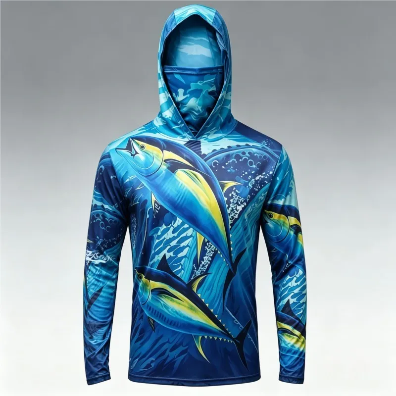 Outdoor Anti-sun Fishing Wear For Men, Built-in Fisherman Hat Long Sleeve Shirt Suitable For Lake River Sea Fishing