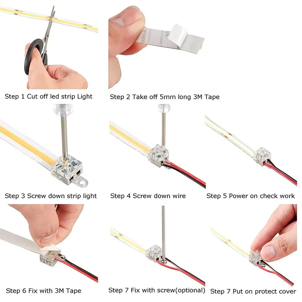 New PP LED Strip Buckles 8mm 10mm Transparent High Density Connector Free Welding 2PIN Clip-on Coupler LED Strip