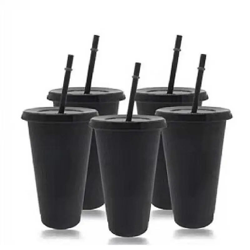 601-700Ml Straw Cup with Lid Reusable Coffee Cups Plastic Water Mug Black White Couple Cup  Matte Finish Coffee Mug